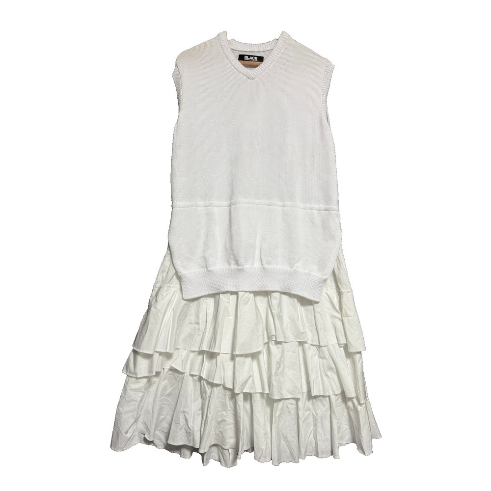Black Comme des Garcons Tiered Ruffle Knit Dress Small White Japan Avant-Garde